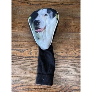 Border Collie Dog Picture Driver Headcover Head Cover.  Black White.  Excellent